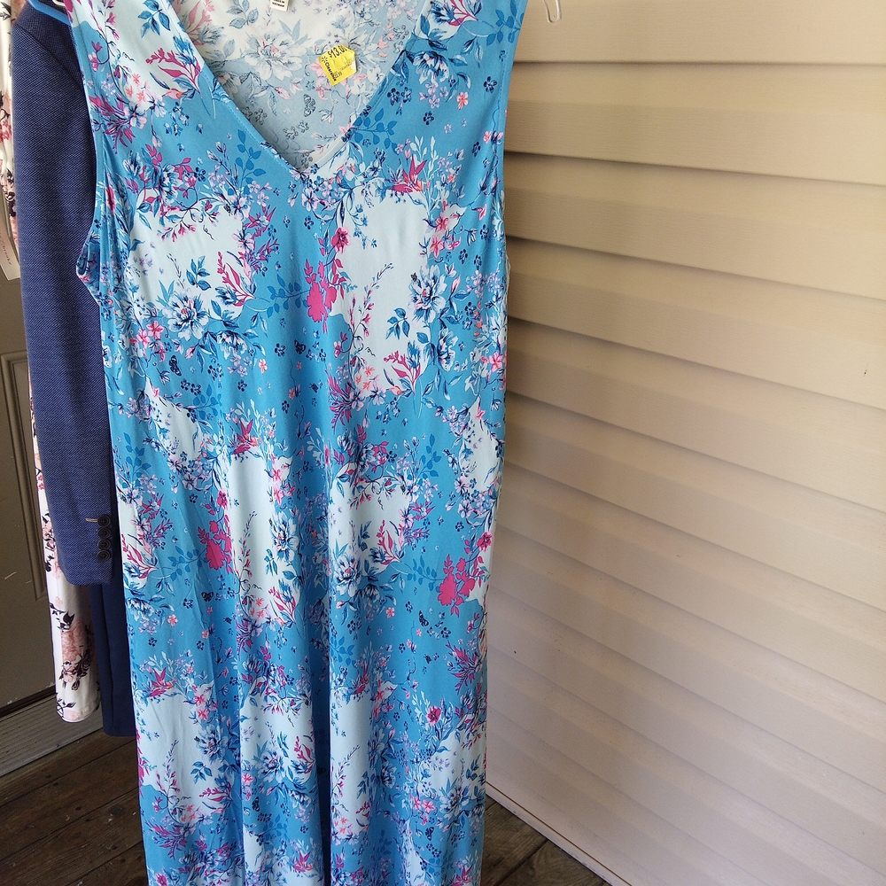Floral Blue and Pink Sleeveless Dress